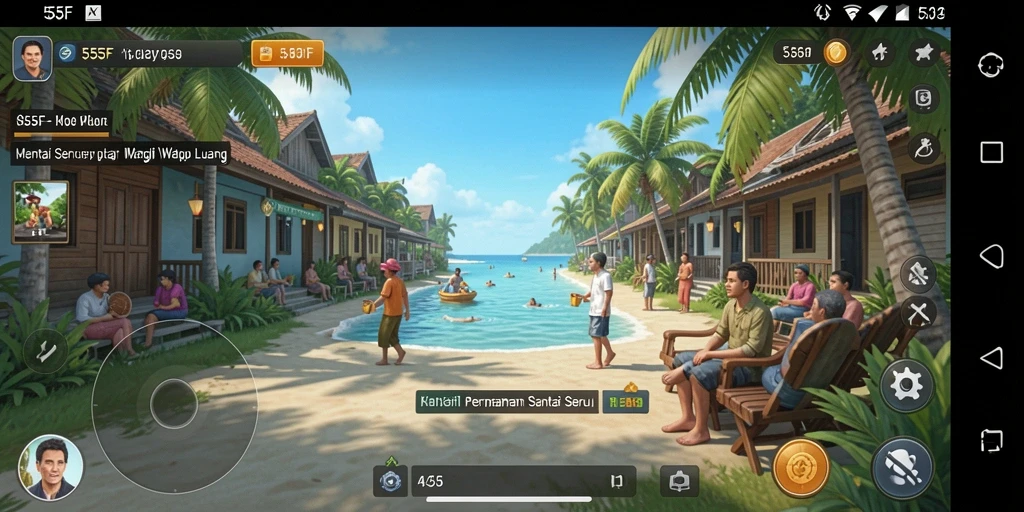 Tangkapan layar 555F menampilkan gameplay santai yang menarik.