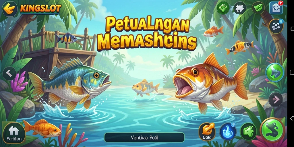 Tampilan gameplay KINGSLOT menampilkan aksi memancing yang seru dan mendebarkan.